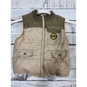 Little Rebels Puffer Vest 24M Tow Truck Road Service Patch Brown Tan Fall Winter